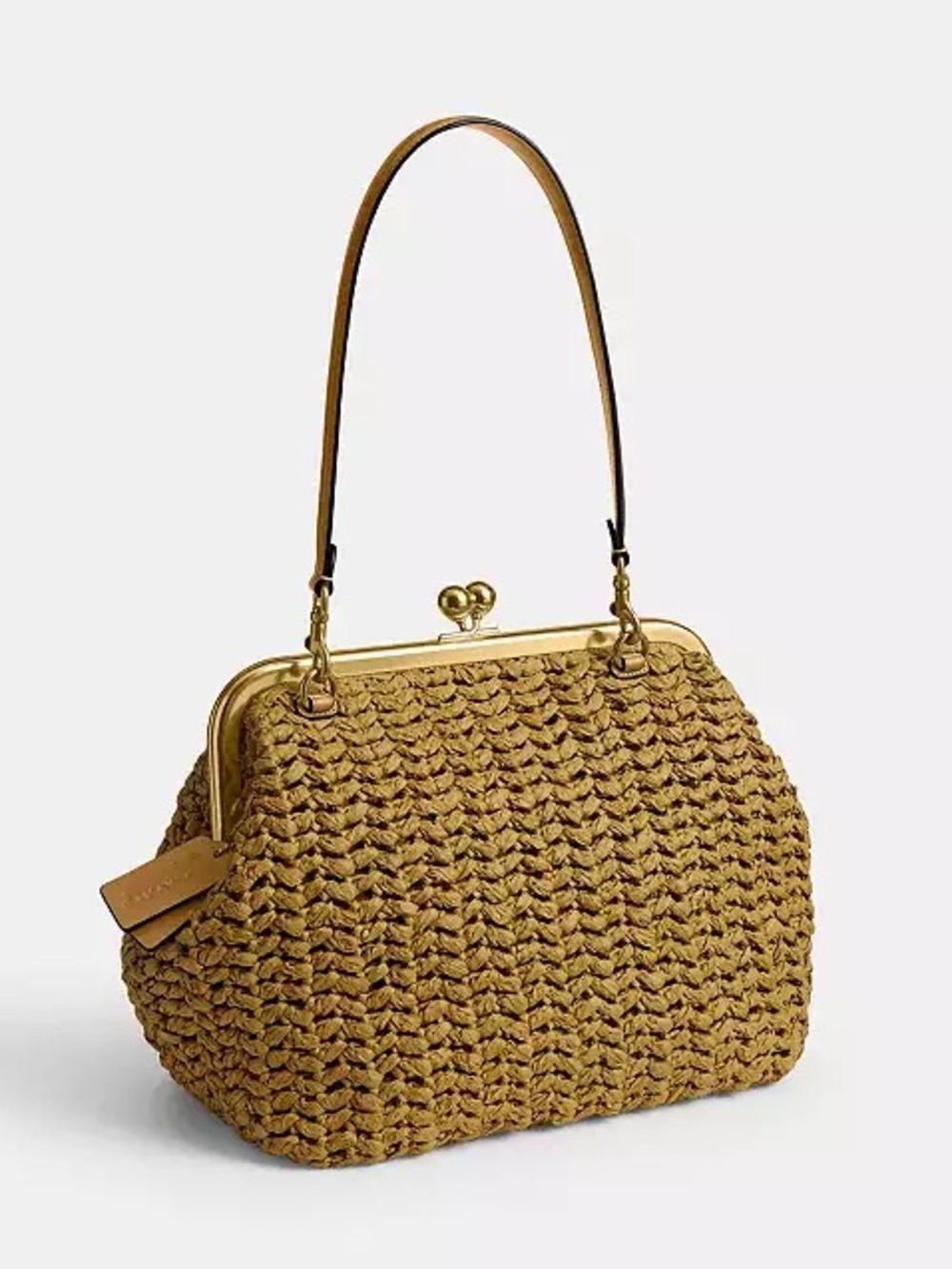 Coach Kisslock Frame Bag 27 Brass/Muted Olive Straw & Calf Leather NWT - Picture 6 of 16